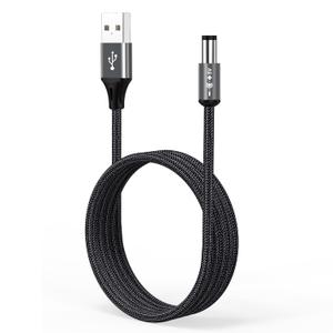 AGVEE 10ft USB to DC 5V Power Cord 5521(5.5x2.1mm) | Braided Nylon & Aluminum Shell | Fast & Durable Charging for CCTV Cameras, Routers, LED Strips, Dark Gray
