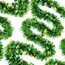 Gold Green Shamrock Tinsel Garland 33FT | Shiny Metallic Streamer Twist for Hanging St Christmas Decorations, Indoor Outdoor