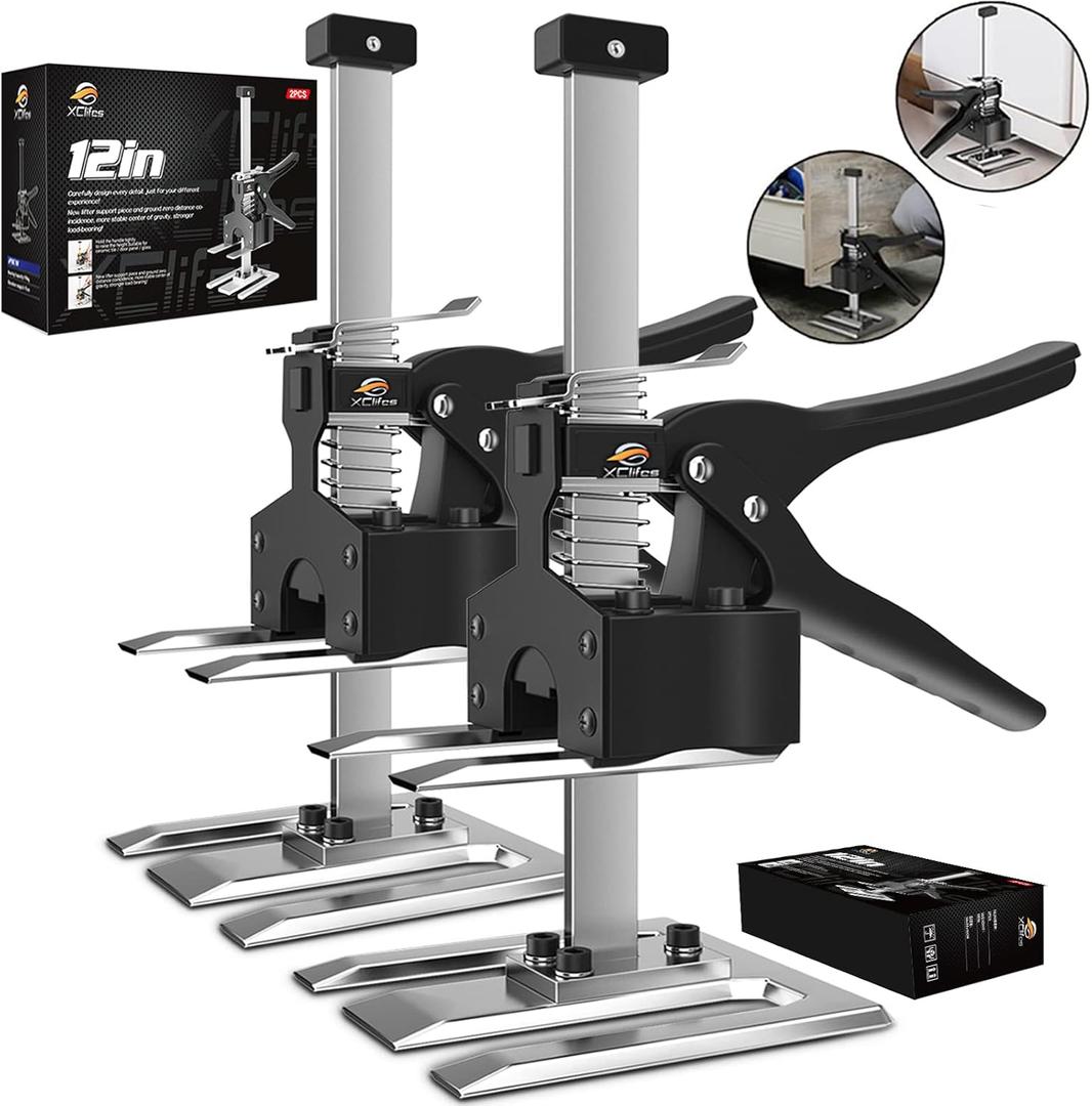 XClifes Labor Saving Arm Jack Handle 2 Pack, Construction Jack, Wall Tile Locator, Multi Function Height Adjustment Lifting Device, Door Panel Lifting Cabinet, Raised 6.69 in, Pair Dynamic Load 450 LB (Black)