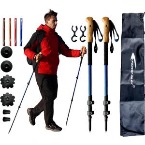 Trekking Poles - Lightweight 7075 Aluminum with Flip Lock & All Terrain Accessories - Pair of 2 Walking Sticks for Hiking with EVA or Beech Wood Grip