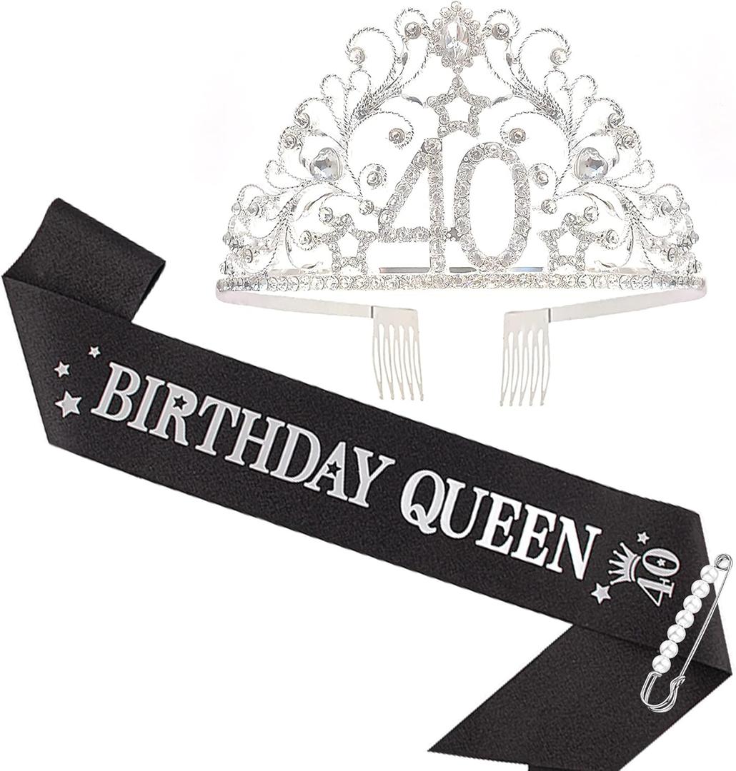 BRT Bearingshui 40th Birthday Sash and Tiara for Woman - Queen Sash for 40th Birthday Party Favor Supplies