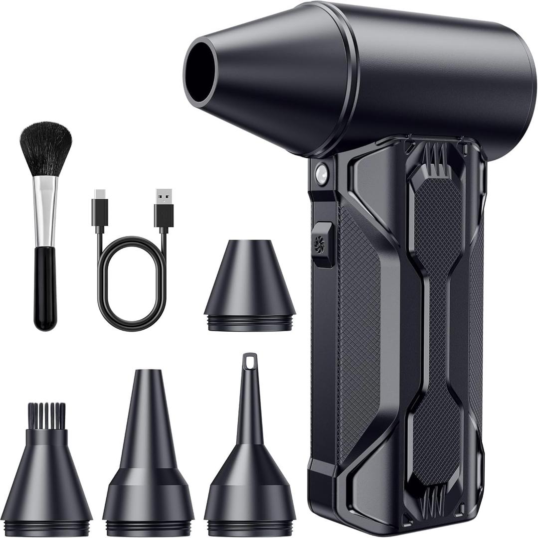 Compressed Air Duster, 110000 RPM High-Speed Electric Air Duster with Brushless Motor, 3-Speed Settings, Rechargeable Cordless Dust Blower with Fast Charging for PC, Keyboard, Car, Home (Black)