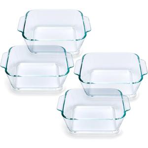 Small Casserole Dishes 4 Pack, 5 Inch Glass Square Baking Dish Individual Portion Baking Pan for Oven Microwave Air Fryer Square Egg, Clear Prep Bowls with Handle