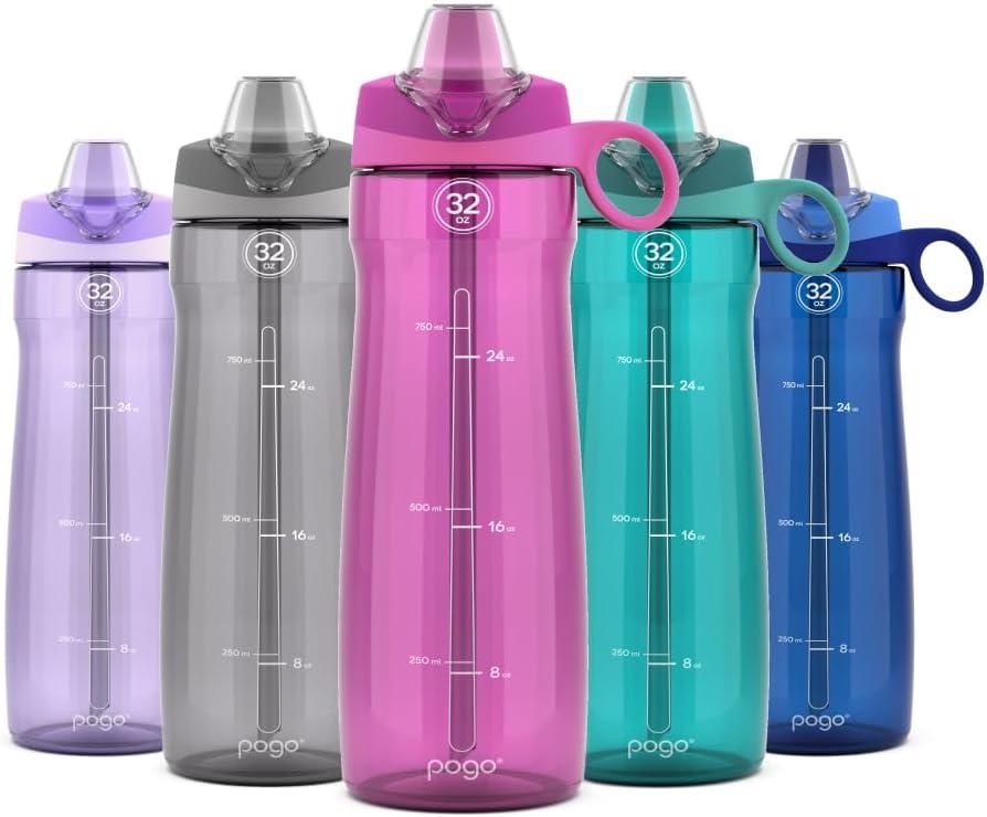 Pogo BPA-Free Tritan Plastic Water Bottle with Soft Straw, 32 Oz, Fuchsia