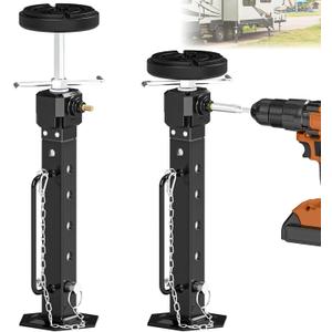 Adjustable Camper Slide Out Support Jacks from 13.8"-26.8", 2 PCS RV Trailer Stabilizer Jacks with Rubber Pad for RV Patio, Aluminum Gear Box (Electric Drill Adjust),Supports Up to 5,000 lbs