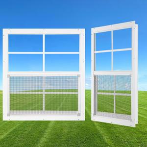 24" x 27" Shed Windows 2 Pack, Small Sliding Window with Tempered Glass & Metal Mesh Screen, Flush Mount Windows for Shed Chicken Coop Barn Household Garage Basement Cabin Playhouse