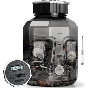 X-Large Piggy Bank for Adults Kids, Vcertcpl Digital Coin Counting Bank with LCD Counter, 2.4L Capacity, Great Coin Counter Bank Money Counting Jar with Total Amount Displayed, Bank for All US Coins (Gray)