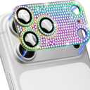 Compatible with iPhone 17 Pro Max Camera Lens Protector, Bling 3D Rhinestone Sparkle Diamond 9H Tempered Glass Anti Scratch Full Protective Len Cover, Colorful