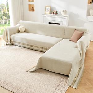Houmiggle 2 Pieces L Shaped Sectional Couch Cover Wheat Pattern XXXL Khaki