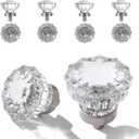 Crystal Cabinet Knobs 8 Pack Clear Glass Pulls for Kitchen Bedroom Bathroom Living Room Furniture, Brushed Nickel Silver Base Old Style Cabinets Closet Dresser Drawers Cupboard Handles Accessories