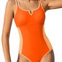 Luckrizyy Girls One Piece Swimsuit Color Block Bathing Suit Adjustable Straps Padded Beach Pool Swimwear for Teens 15-16Y