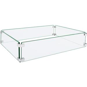 Fire Pit Wind Guard, 35.5"x15.5"x6" Glass Wind Guard for Fire Pit Square Table, Made of Clear Tempered Glass, Set with Assembly Instructions, Easy to Install
