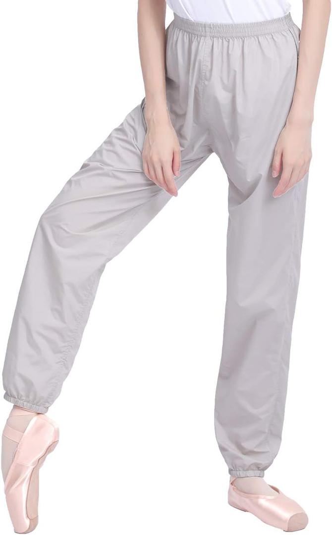 Daydance Teen Girls Women Ballet Ripstop Pants Lightweight Intensity Nylon Perspiration Trousers for Dance (Small, Gray)