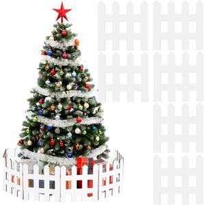 MoDooris 12Pcs Christmas Tree Fences White Wooden Picket Fence Thick Xmas Tree Fence Decorations Wood Gate Barrier for Kids Dogs Pet Guard Christmas Holiday Wedding Home Garden Party Decor, 12" x 12"