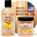 CLARK'S Food Grade Mineral Oil (12oz) and Carnauba Wax (6oz) Set - 100% Natural Butcher Block Oil and Cutting Board Wax - Food Safe Beeswax and Wood Cutting Board Oil with Orange & Lemon Extract