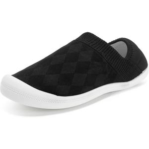 STQ Women's Slippers Indoor with Slip on Cozy House Shoes Non Slip Warm Loafers (Black)