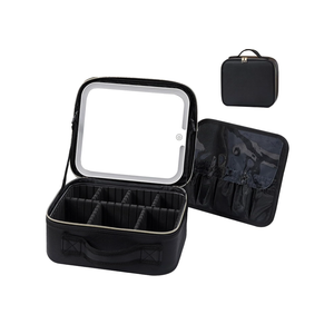 Travel Makeup Bag With LED Mirror, Cosmetic Train Case with Light up Mirror, Portable Makeup Artist Organizer Bag with Adjustable Dividers, Makeup Brush Holder Storage