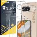 Letosan 3 Pack for Google Pixel 9 Screen Protector Tempered Glass + 3 Pack Camera Lens Protector, Military Grade Shatterproof, 9H Hardness, Fingerprint Unlock,Case Friendly 6.3 Inch