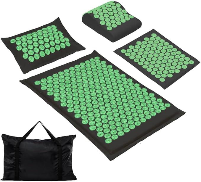 XiaoMaGe Acupressure Mat and Pillow Set with Carrying Bag  Acupuncture Mat for Neck & Back Pain Relief  Foot Manual Massager  Naturally Relaxation Gift  Stress Relief Massage Mat (Black)