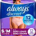 Always Discreet Incontinence & Postpartum Incontinence Underwear for Women, Small/Medium, Maximum Protection, 32 Count