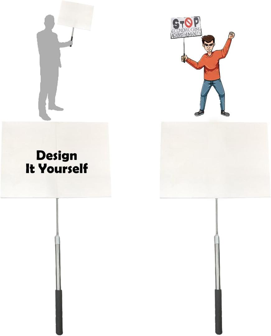 Parades Slogan Poles with White Board,Answer Paddle Warning Signs Support Placards with Handle for Ceremonies Sale Vote Sports, Small Sign Board Yard Signs Protest Sign Holders Double Sided