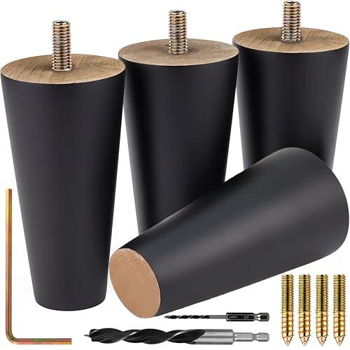 Airy Abode Premium Black Wood Furniture Legs (Full Install Kit) - Pick Your Size and Color