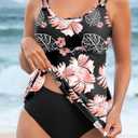 Aleumdr Women's Tankini Bathing Suit 2 Piece Tummy Control Swimsuit Scallop Trim Tankini Top with Bottom L