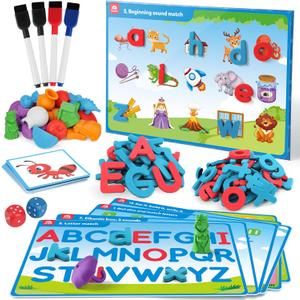 Coogam Preschool Alphabet Learning Activities, Magnetic EVA Letters Matching & Handwriting Game, Educational ABC Recognition with 6 Pattern Cards, Phonic Manipulatives Toys for Kids Age 3+