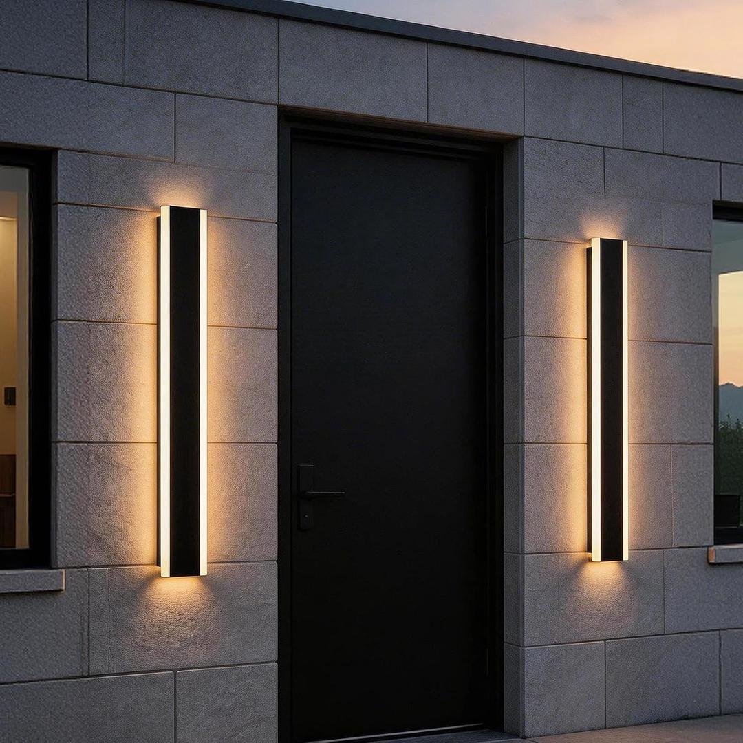 2 Pack 40in Modern LED Outdoor Light, Garage Sconces Wall Light, IP65 Waterproof Exterior Wall Mount Lighting, Black Outdoor Wall Light Fixtures for House, Patio Courtyard Porch Garden
