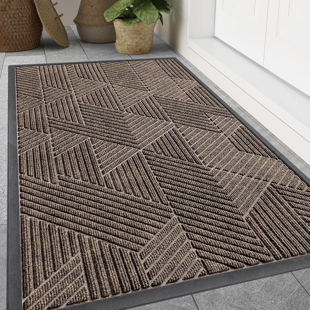 Smiry Front Door Mat Outside Entrance, Heavy Duty Sturdy Natural Rubber Doormat, Trap Dirt and Moisture, Easy Clean Low Profile Welcome Floor Mats for Indoor Outdoor Entry, 59x23 Inch, Brown