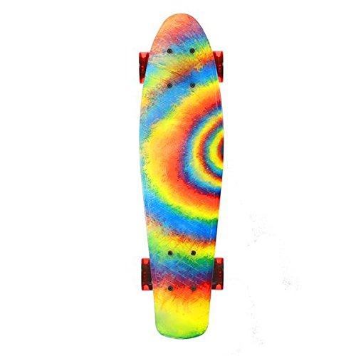 Skateboards Complete 22 Inch Mini Cruiser Retro Skateboard for Kids Boys Youths Beginners (Bending color lines)