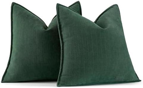 MIULEE Pack of 2 Green Decorative Pillow Covers 20x20 Inch Soft Chenille Luxurious Couch Throw Pillows Farmhouse Cushion Covers with Elegant Design for Sofa Bedroom Living Room Home Decor
