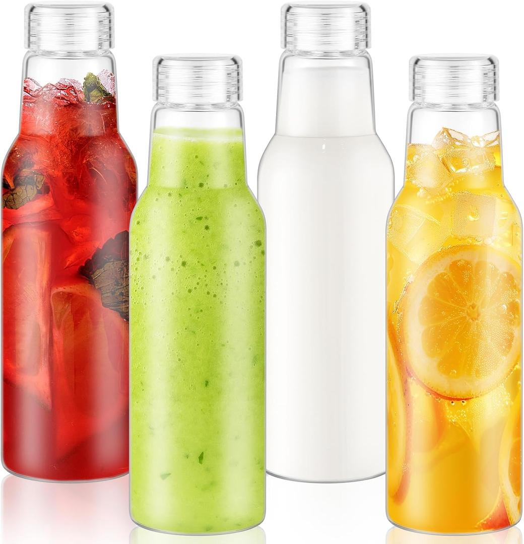 CWHHRN 25 Oz Glass Bottles with Lids, Glass Juice Bottles, Smoothies, Water, Milks, Beverage Storage, Clear Glass Jars for Pickles, Food Storage (4 Pack)