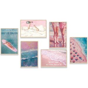 Nekiwa Coastal Canvas Wall Art, Pink Poster Trendy Wall Art, Retro Surf Posters for Room Aesthetic, Surfboard Poster, Beach Art Preppy Wall Decor, Coastal Cowgirl Room Decor for Dorm 12x18in Unframe