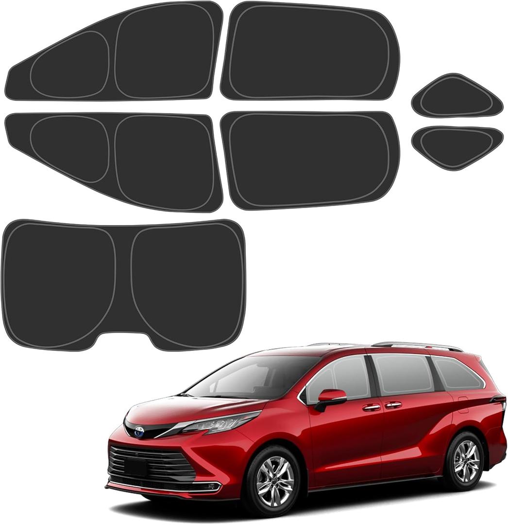 D-Lumina Rear  Side Window Sun Shade for 2021-2025 Toyo-ta Sienna Accessories, Windshield Sunshade Window Shade Sun Visor Protector Block UV Rays Heat, Foldable 2 Layers 210T Material, Pack of 7