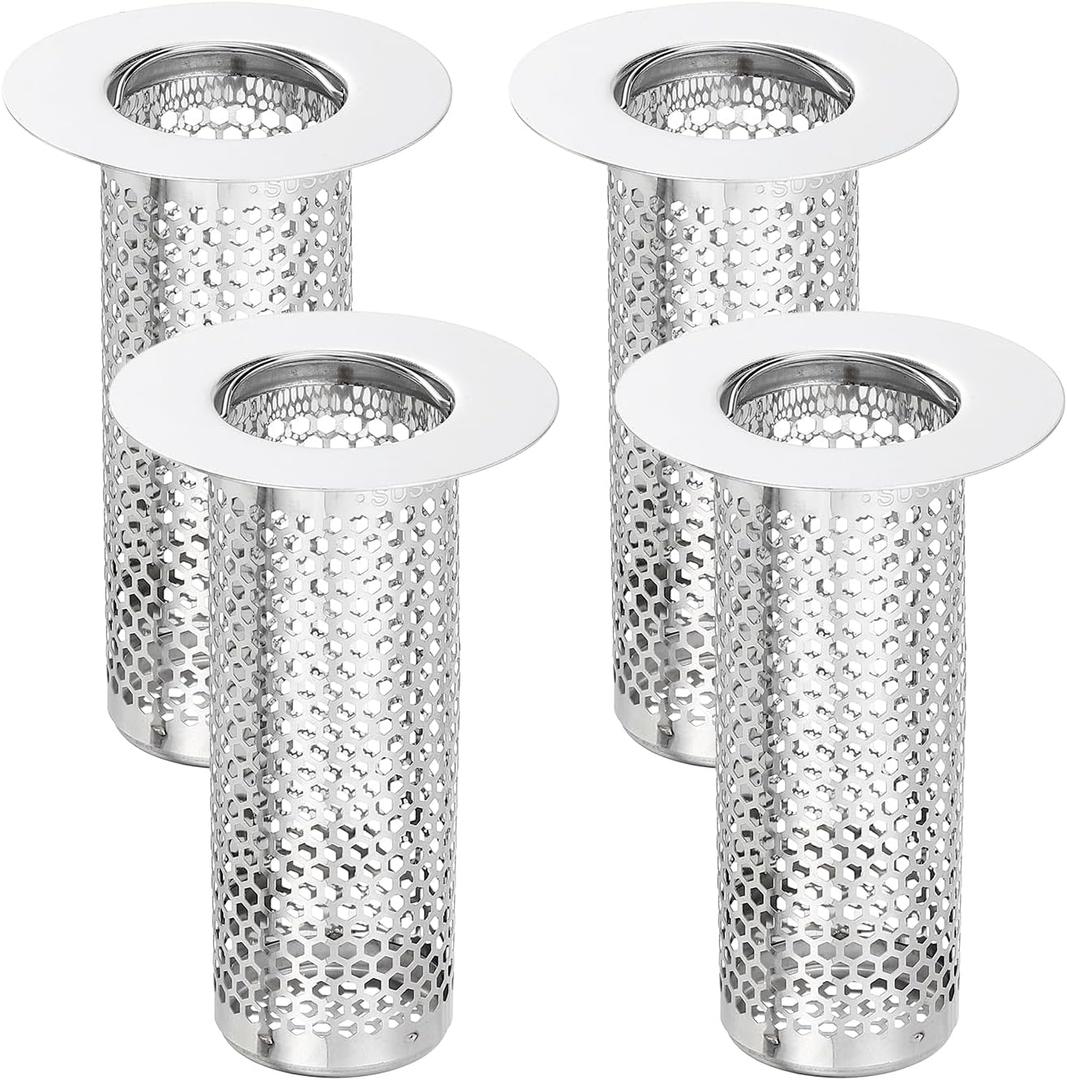 uxcell 4 Pack Shower Drain Strainer, 3.2" x 2" 304 Stainless Steel Floor Drain Strainer Deep Sink Hair Catcher for Kitchen Bathroom Balcony Floor Drain, Fit Hole Size from 1.1" to 2"