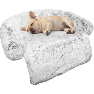 Calming Dog Bed Fluffy Plush Dog Mat for Furniture Protector with Removable Washable Cover for Large Medium Small Dogs and Cats (Small(35x31x5), Light Grey)