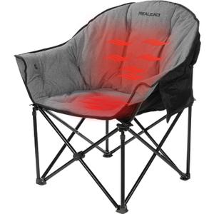 REALEAD Oversized Heated Camping Chair | Fully Thick Padded | Heated Chairs for Outdoor Sports with Back and Seat Heating | Heated Folding Chair for Adults | Support 400lbs | Battery NOT Included