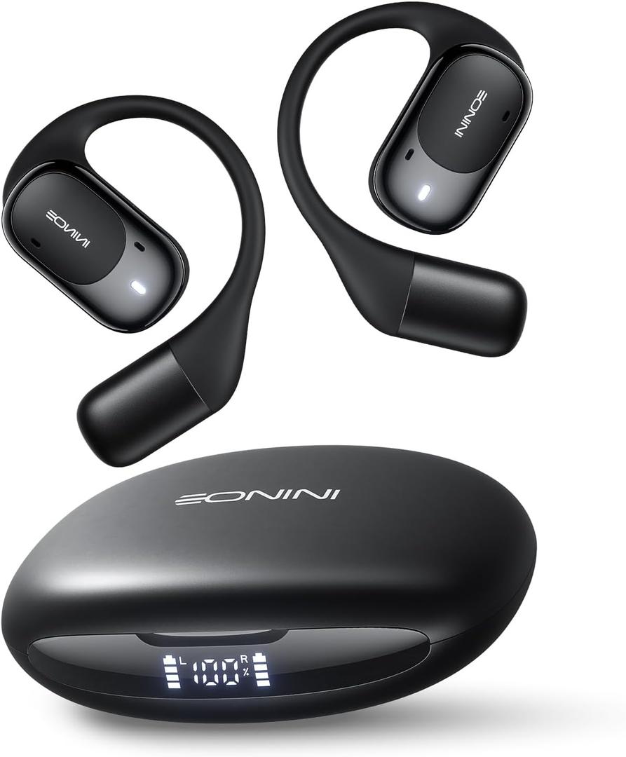 Open Ear Headphones Wireless Bluetooth Earbuds with Smart Power Display, 40H Playtime, Clear Calls, Secure Fit, IPX5 Waterproof Sports Earbuds for Workout, Running (Black)