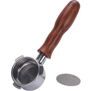 54mm Bottomless Portafilter for Breville Barista Express Pro Touch Infuser Espresso Accessorie made of Stainless Steel and Solid Wood