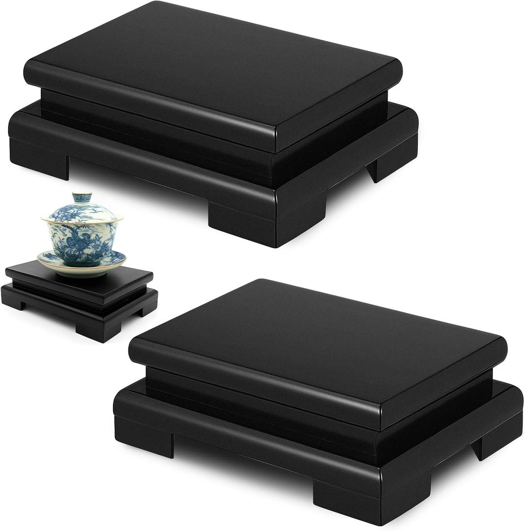 Chunful 2 Pcs Rectangle Wooden Display Stand 5.1 x 3.7 x 1.8 Inch Wood Vase Display Base Black Pedestal Stand Rectangle Vase Riser for Vases Teapot Trophy Collectibles Aquarium Lamp Home Decoration
