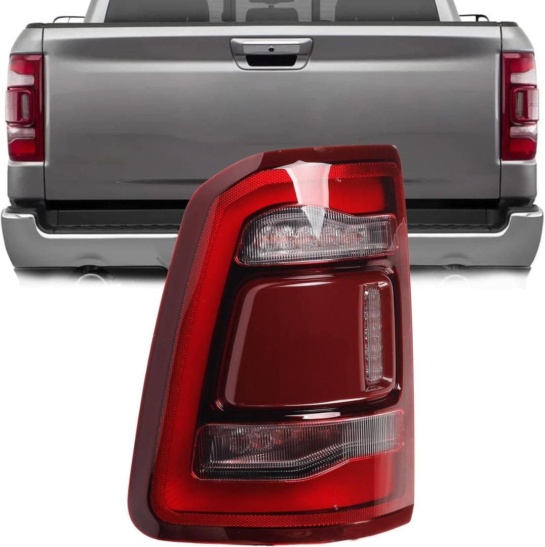 Dasbecan Left Driver Side Tail Light Assembly Rear Lamp LED Type Compatible With Dodge Ram 1500 2019 2020 2021 2022 2023 2024 Blind spot module can be installed (Red Cover)