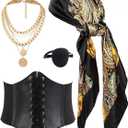 Kasahara Pirate Costume Accessories Women Pirate Bandanas Head Scarf Eye Patch Medieval Corset Necklace Jewelry (Black 02)
