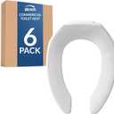 Bemis 6 Pack Commercial Open Front Plastic Toilet Seat, Heavy Duty Industrial Seat Without Lid, Secure Installation for Long Lasting Use, Made in USA, Elongated, White, 1955CT
