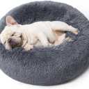 Bedsure Calming Dog Bed for Medium Dogs - Donut Washable Medium Pet Bed, 30 inches Anti-Slip Round Fluffy Plush Faux Fur Cat Bed, Fits up to 45 lbs Pets, Dark Grey