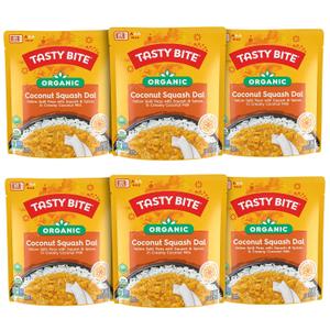 Tasty Bite Organic Coconut Squash Dal, 10 Ounce, Pack of 6, Ready to Eat, Microwavable Entree, Vegan (EXP 01/31/27)