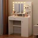 White Vanity Desk with Mirror and Lights Makeup Vanity with Drawers & Cabinet, 3 Lighting Modes & 10 Brightness Levels,Vanity for Bedroom & Dressing Room (White)