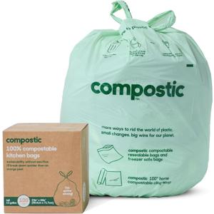 Compostic Home Compostable Trash Bags, 13 Gallon Tall Kitchen Rubbish Bags (23 x 29), Extra Strong & Quickly Breaks Down, 100 Count
