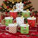 Sliner 8 Set Christmas Coffee Mugs with Spoon 12 Oz Holiday Coffee Enamel Mug Hot Cocoa Design Christmas Gift Mugs for Xmas Friends Coworker Office Home (Vibrant)