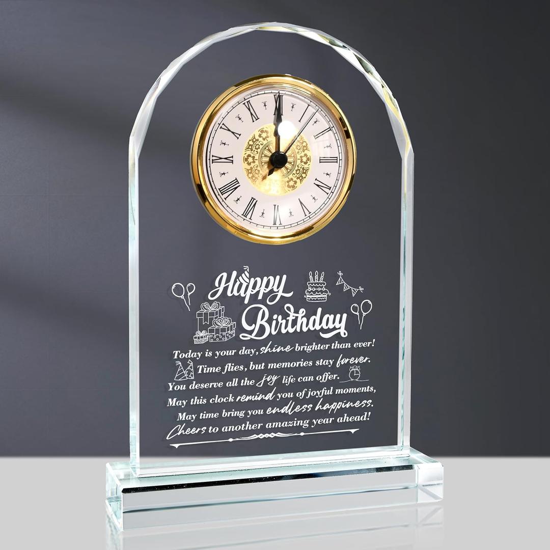 Happy Birthday Gifts for Women Men, Personalized Crystal Desk Clock Decorations, Universal 25/30/40/50/60/70/80 Year Old Birthday Gifts for Her Him